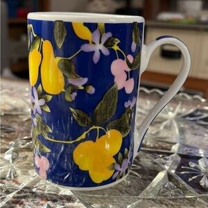Vibrant blue and yellow floral mug
